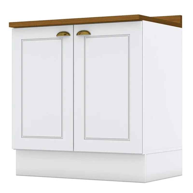 Balcão 2 Portas 80cm Americana Branco Com Tampo Nature - Móveis Henn