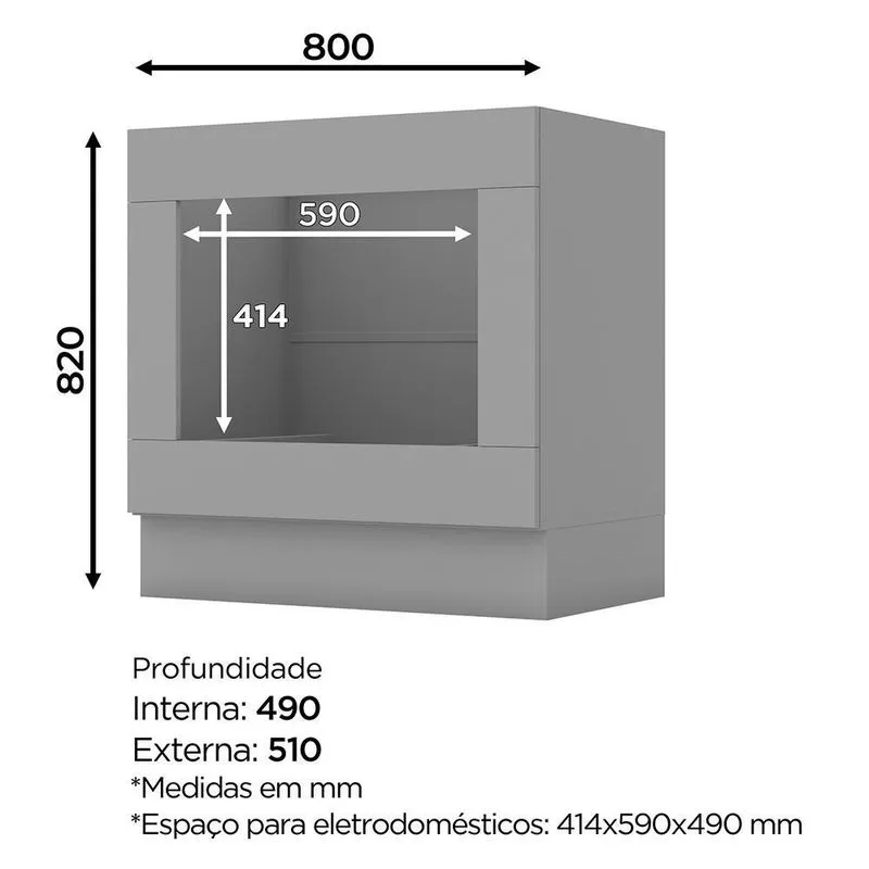 Balcão Forno de Embutir 80cm Americana com Tampo - Móveis Henn Cinza/Nature