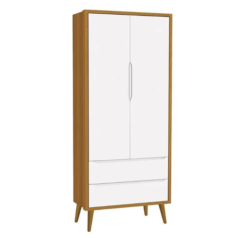 Guarda Roupa Infantil Theo Retrô 2 Portas de Bater 2 Gavetas MDF Branco-savana Reller Móveis