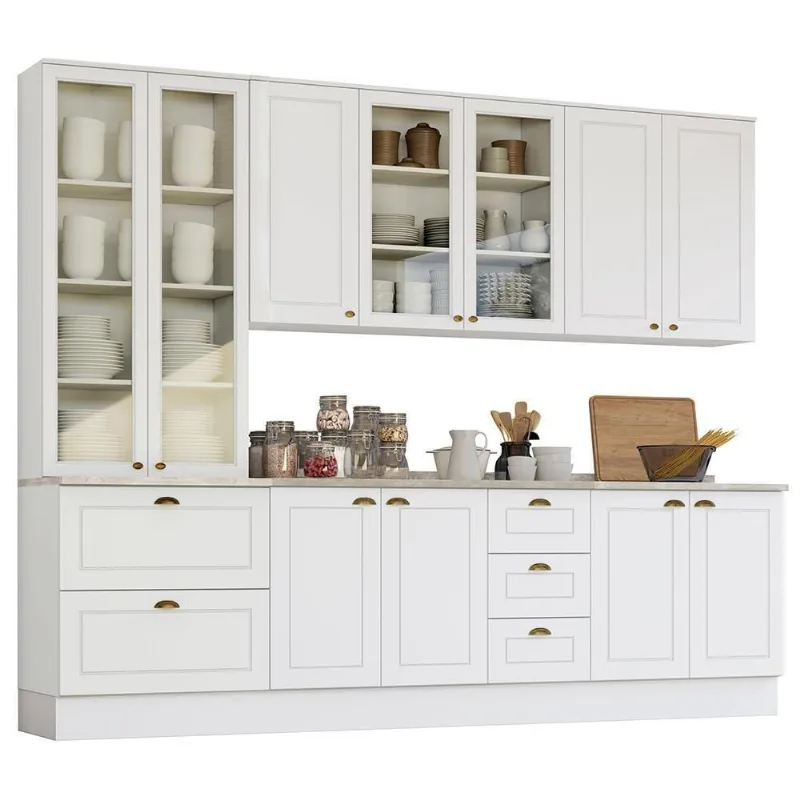Cozinha Completa Americana 5 Peças Branco Com Cristaleira - Móveis Henn Branco