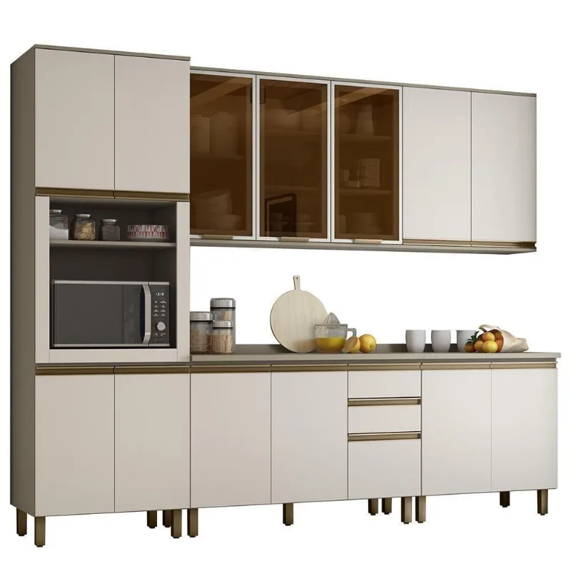 Cozinha Completa 6 Peças Connect Duna-cristal Com Aéreo 3 Portas Vidro - Móveis Henn Duna-cristal