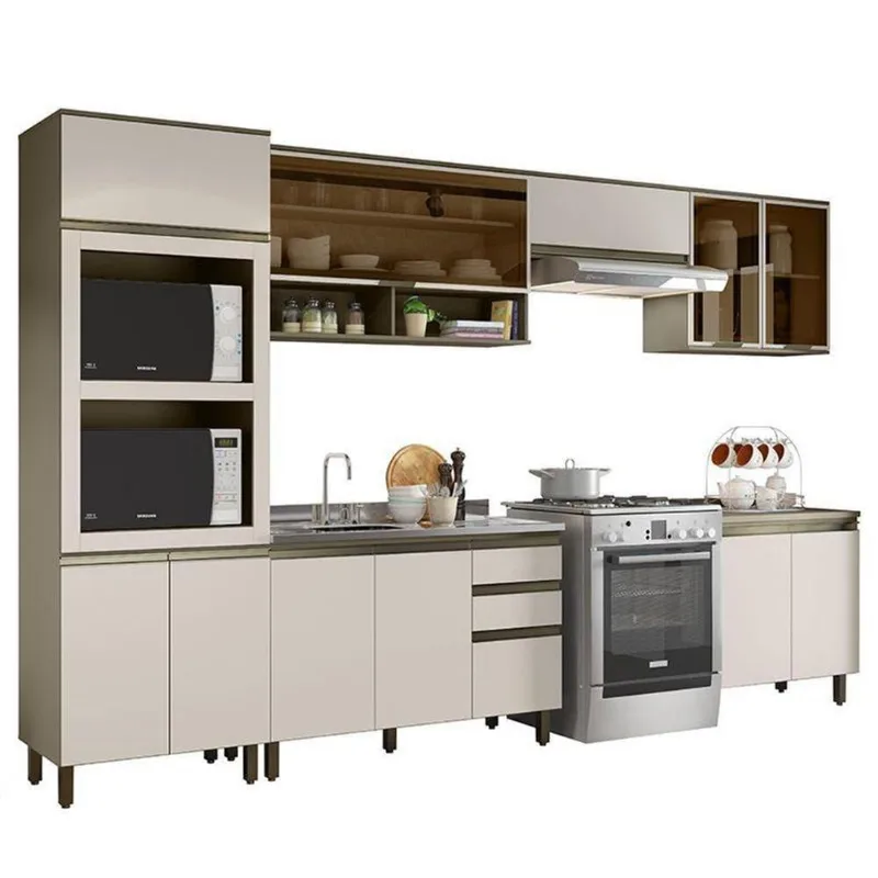 Cozinha Completa 6 Peças Connect Duna-cristal Com Aéreo Vidro - Móveis Henn Duna-cristal