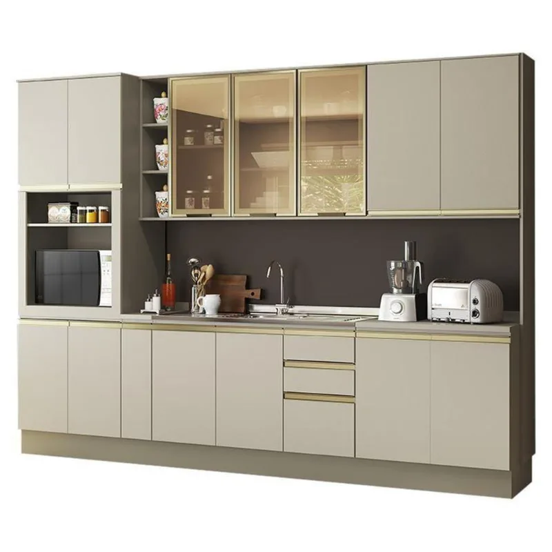 Cozinha Completa 8 Peças Connect Duna/cristal Com Aéreo Vidro E Rodapé - Móveis Henn Duna/cristal