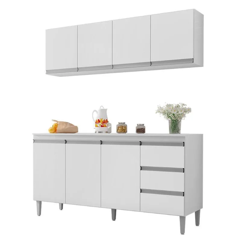 Kit De Cozinha Andréia Balcão 150cm Branco Com Tampo Mdp E Aéreo - Ajl Móveis Branco