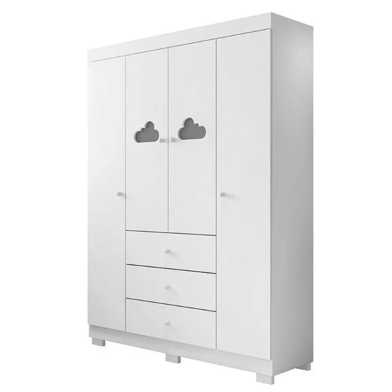 Guarda Roupa Infantil Ane 4 Portas Giratórias 3 Gavetas MDF Branco