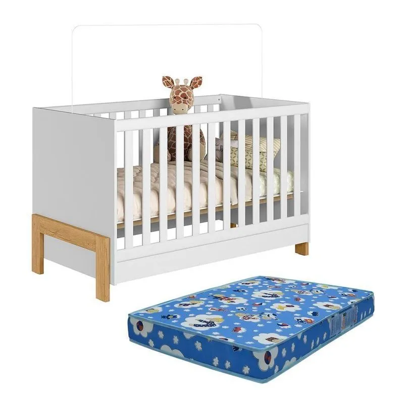 Berço Mini Cama Fantasia Branco Acetinado Com Colchão Physical - Qmovi Branco Acetinado