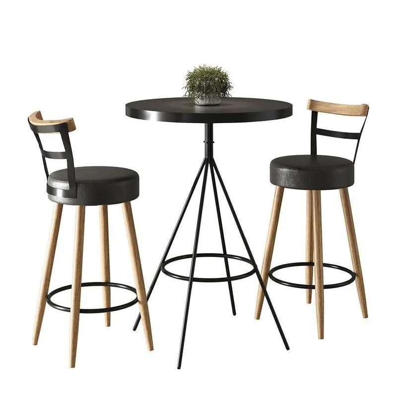 Conjunto Mesa Bistrô Viena e 2 Banquetas Moscou 98cm - Salaone Preto