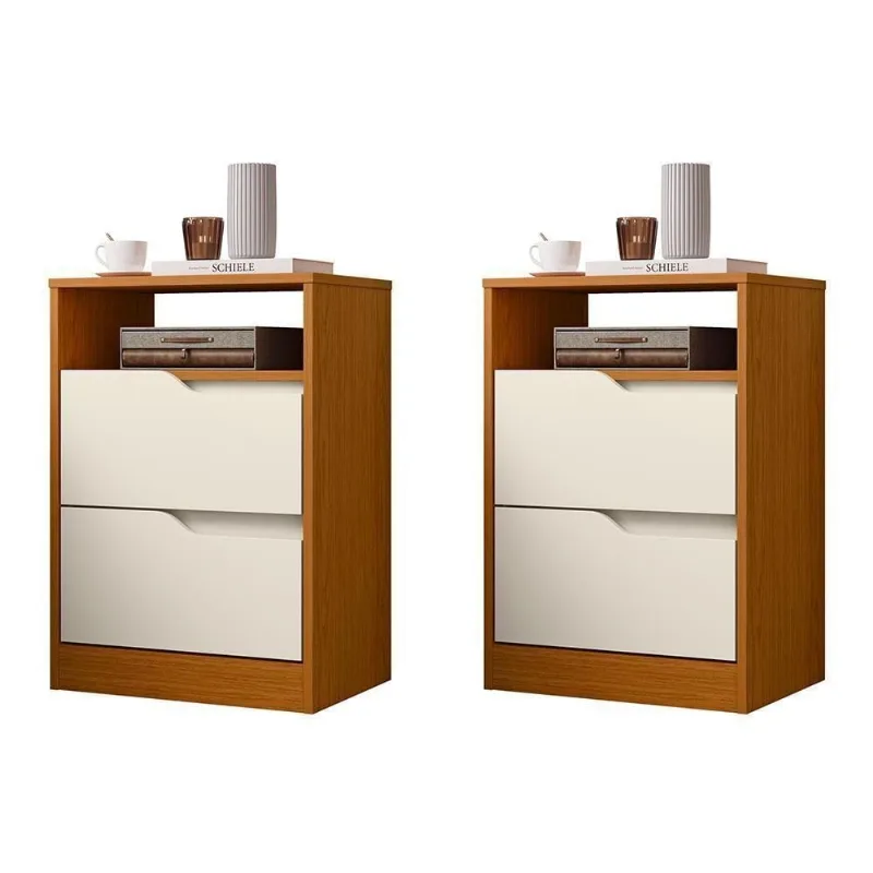 Kit 2 Mesas de Cabeceira Sole 2 Gavetas MDP Moderno Off White e Cinamomo Albatroz Móveis