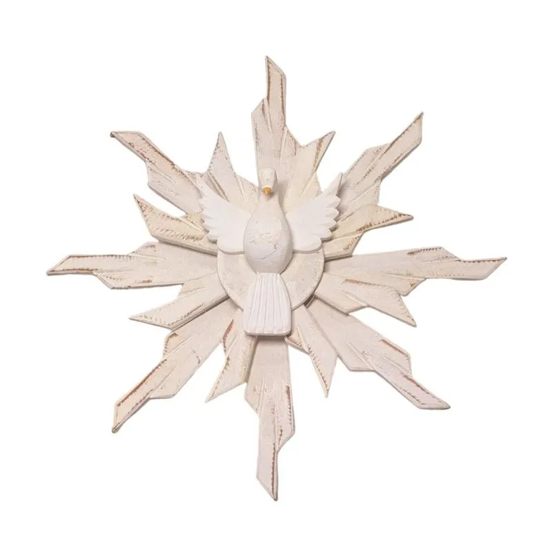 Divino Espírito Santo Rústico Em Madeira Branco Grande Parede 49cm Decoração