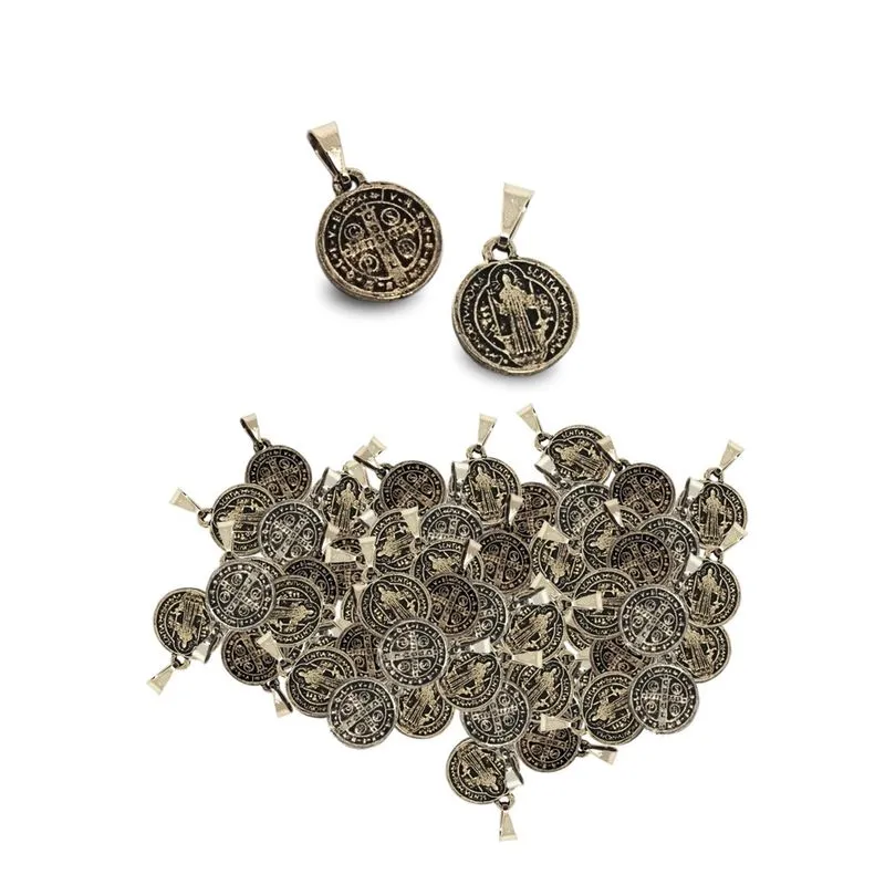 Kit 200 Medalha De São Bento Prata Pequena 1,2cm Atacado