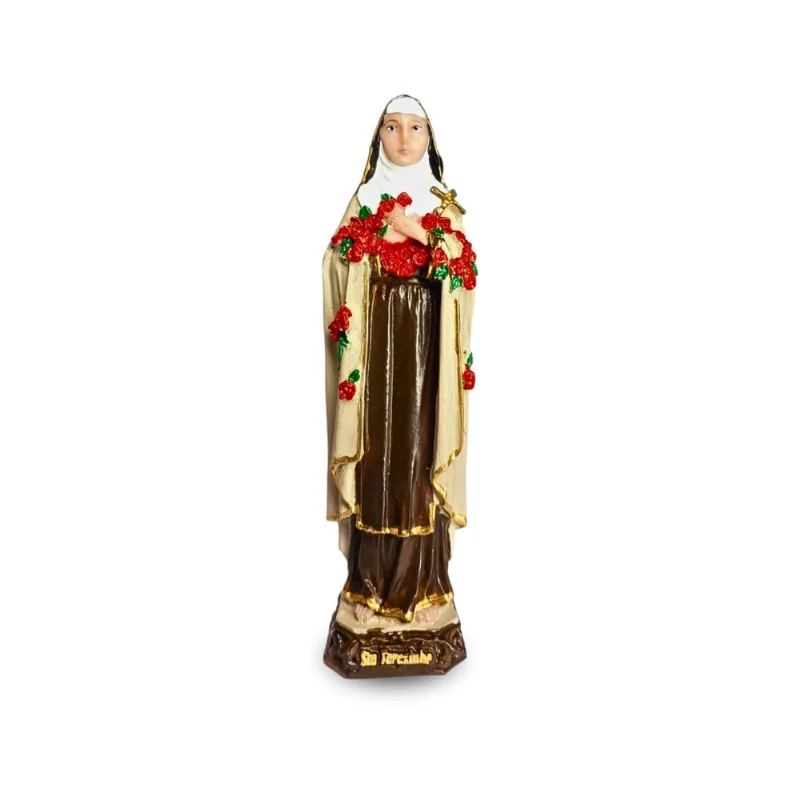 Imagem de Santa Terezinha em Resina Maciça Durável 15cm Colorida Pintada à Mão