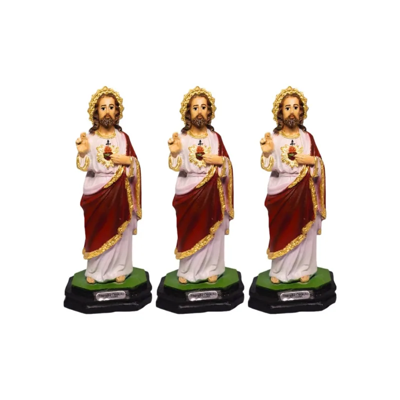 Kit 03 un Imagem Sagrado Coração De Jesus 15cm Resina