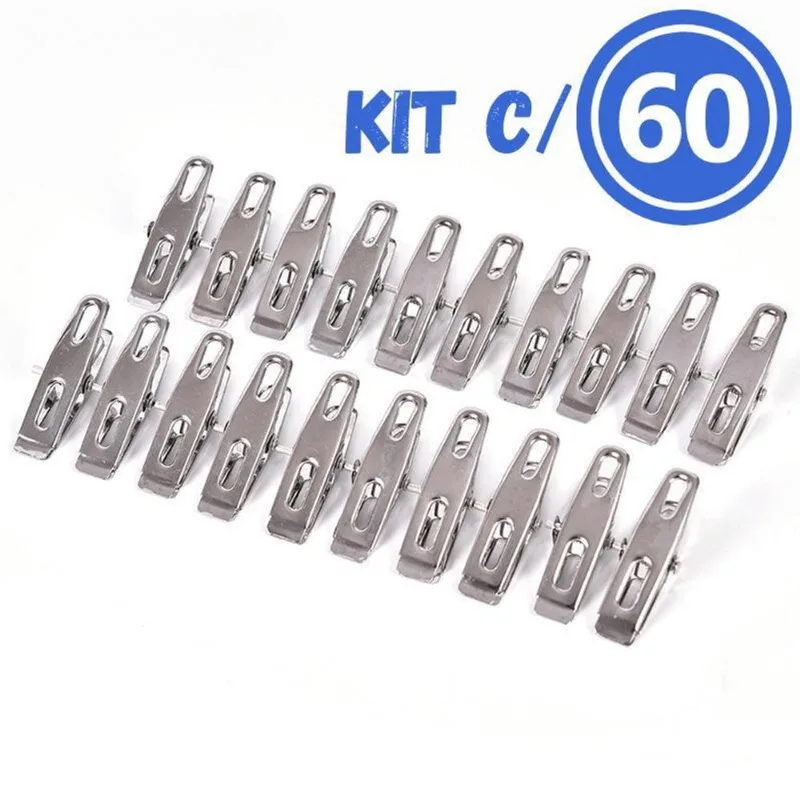 Kit Com 60 Prendedor De Roupa De Aço Inox Pregador Resistente