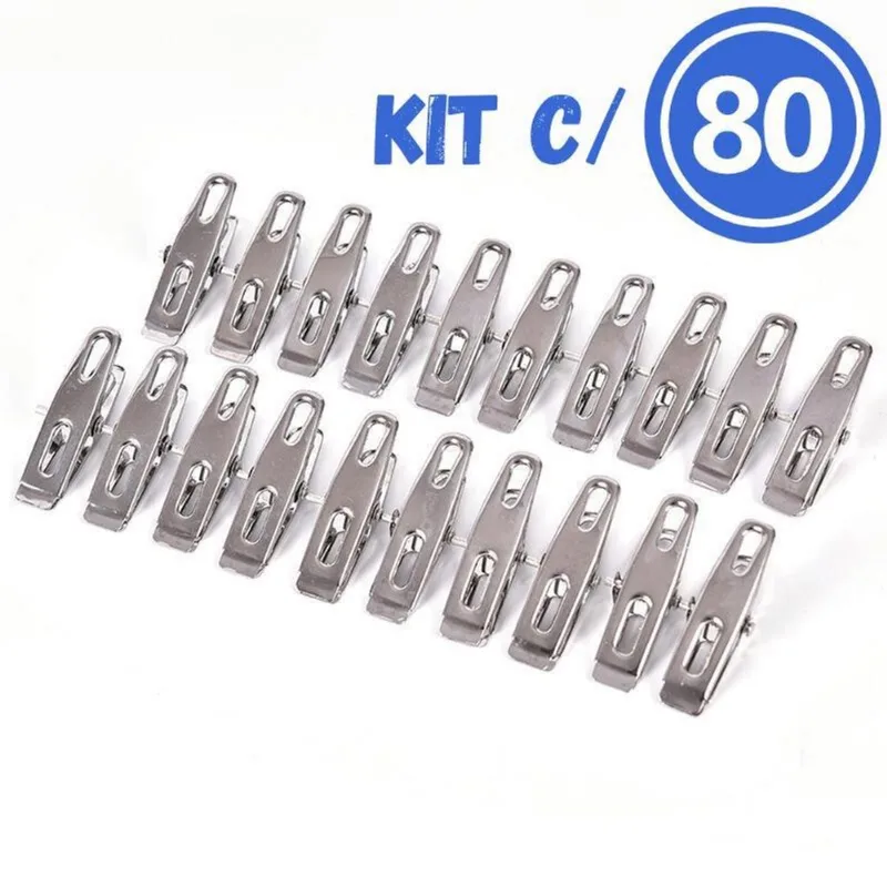 Kit Com 80 Prendedor De Roupa De Aço Inox Pregador Resistente