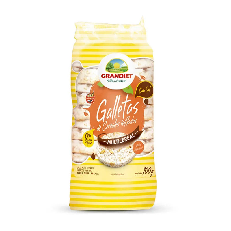 Galletitas de Cereales Inflados Multicereal Sabor Sal 100 Grs Grandiet