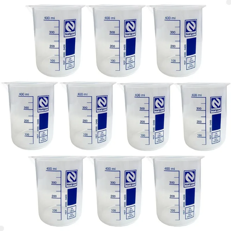 Kit 10 Béquer Becker Plástico 400ml Forma Baixa Autoclavável