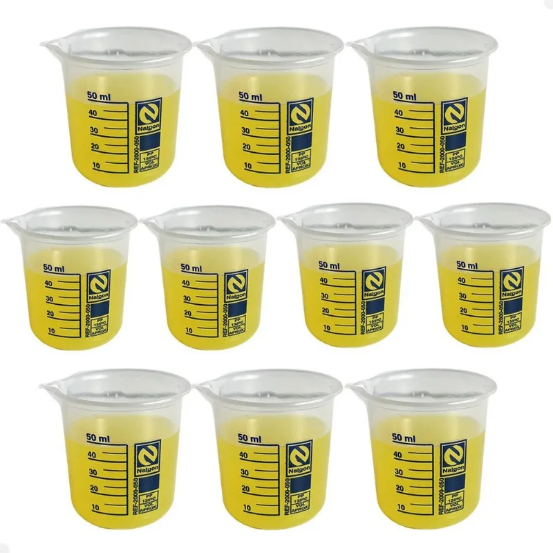 Kit 10 Béquer Becker Plástico 50ml Forma Baixa Autoclavável