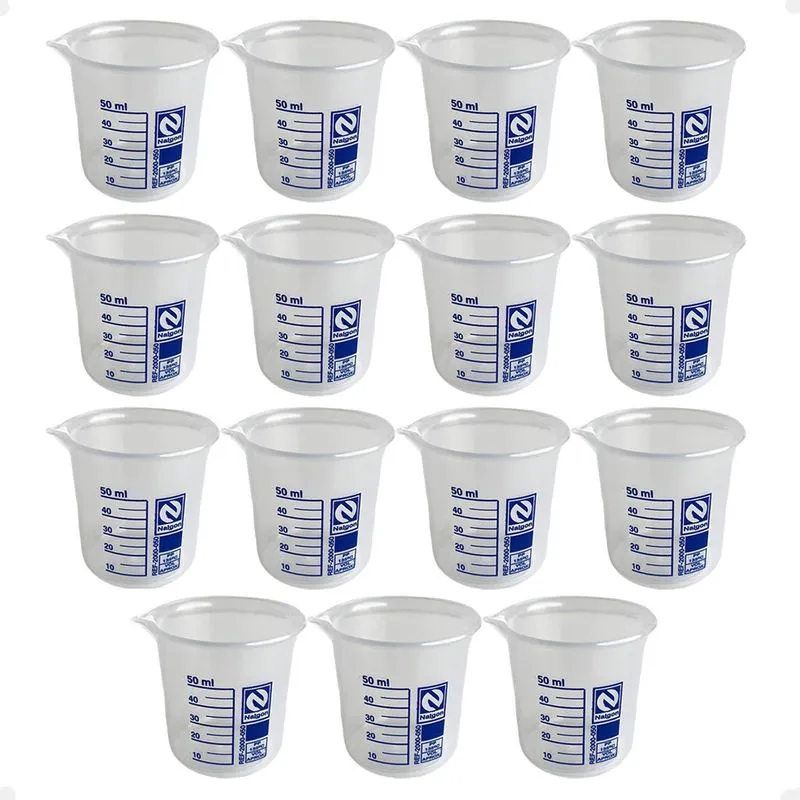 Kit 15 Béquer Becker Plástico 50ml Forma Baixa Autoclavável