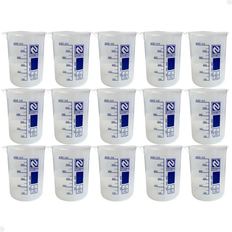 Kit 15 Béquer Becker Plástico 600ml Forma Baixa Autoclavável
