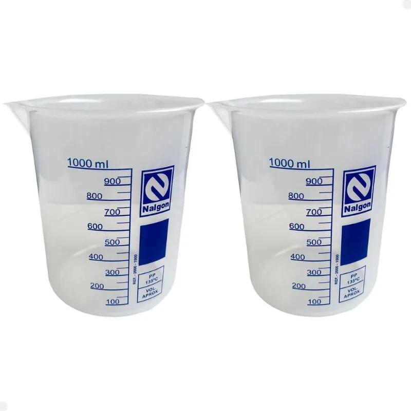 Kit 2 Béquer Becker Plástico 1000ml Forma Baixa Graduado