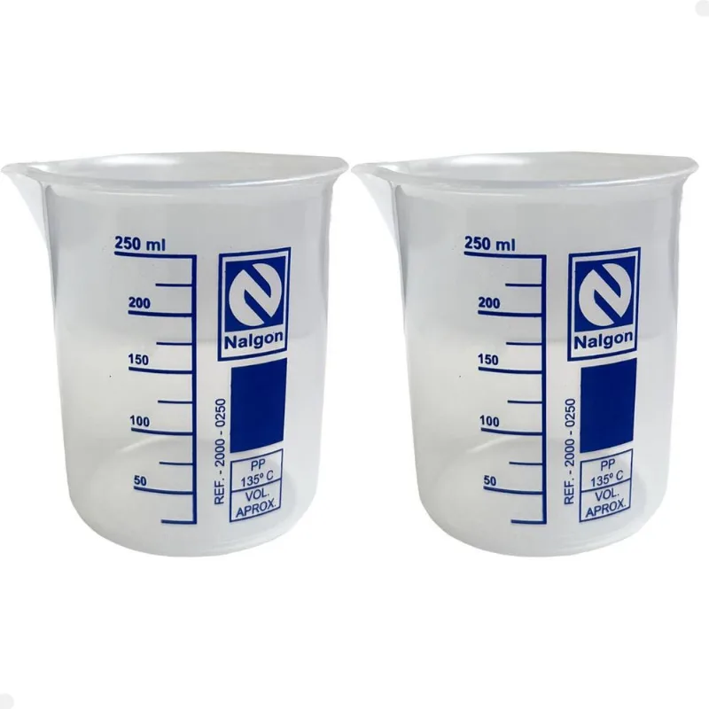 Kit 2 Béquer Becker Plástico 250ml Forma Baixa Autoclavável