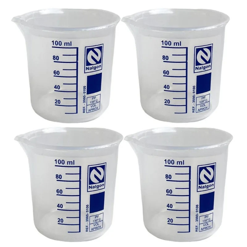 Kit 4 Béquer Becker Plástico 100ml Forma Baixa Autoclavável
