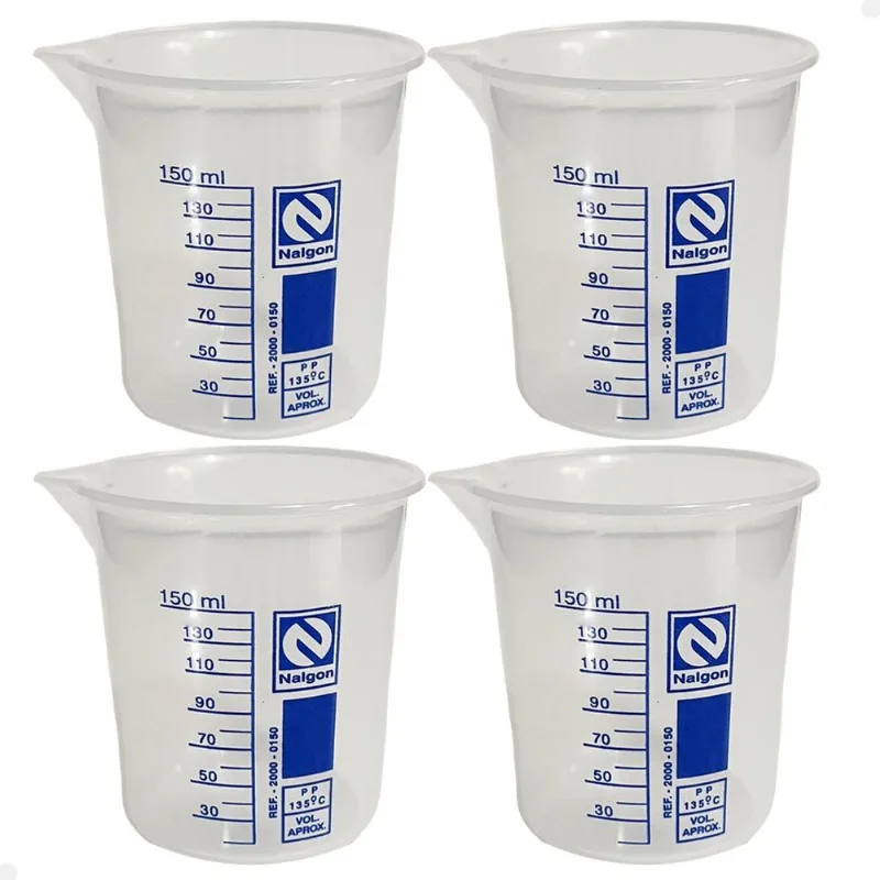 Kit 4 Béquer Becker Plástico 150ml Forma Baixa Autoclavável