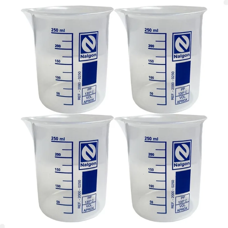 Kit 4 Béquer Becker Plástico 250ml Forma Baixa Autoclavável
