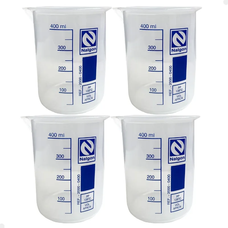 Kit 4 Béquer Becker Plástico 400ml Forma Baixa Autoclavável
