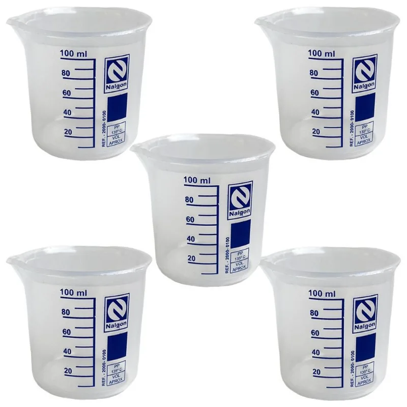 Kit 5 Béquer Becker Plástico 100ml Forma Baixa Autoclavável