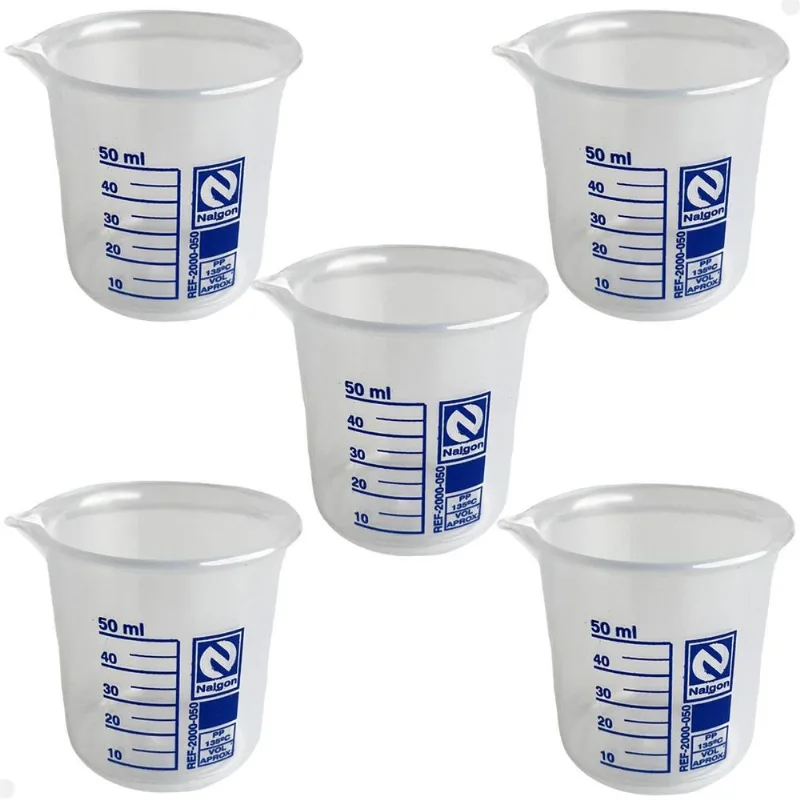 Kit 5 Béquer Becker Plástico 50ml Forma Baixa Autoclavável