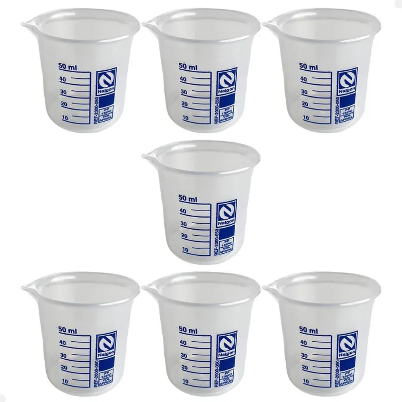 Kit 7 Béquer Becker Plástico 50ml Forma Baixa Autoclavável