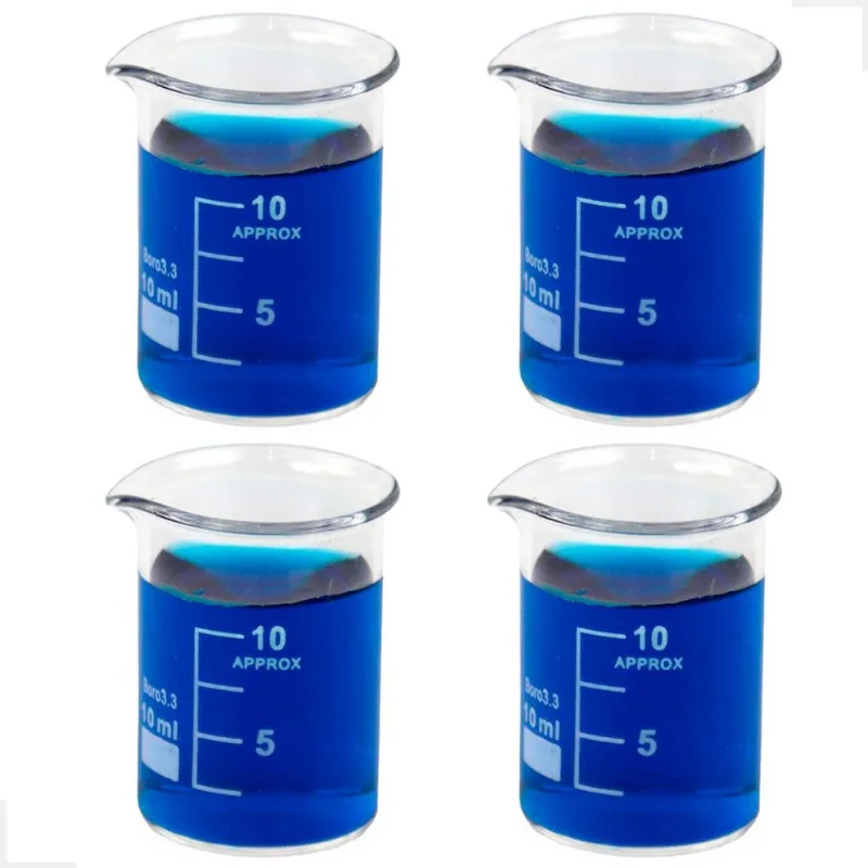 Kit 4 Béquer 10ml Becker De Vidro Forma Baixa Graduado
