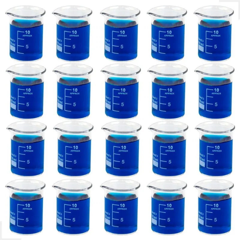 Kit 20 Béquer 10ml Becker De Vidro Forma Baixa Graduado