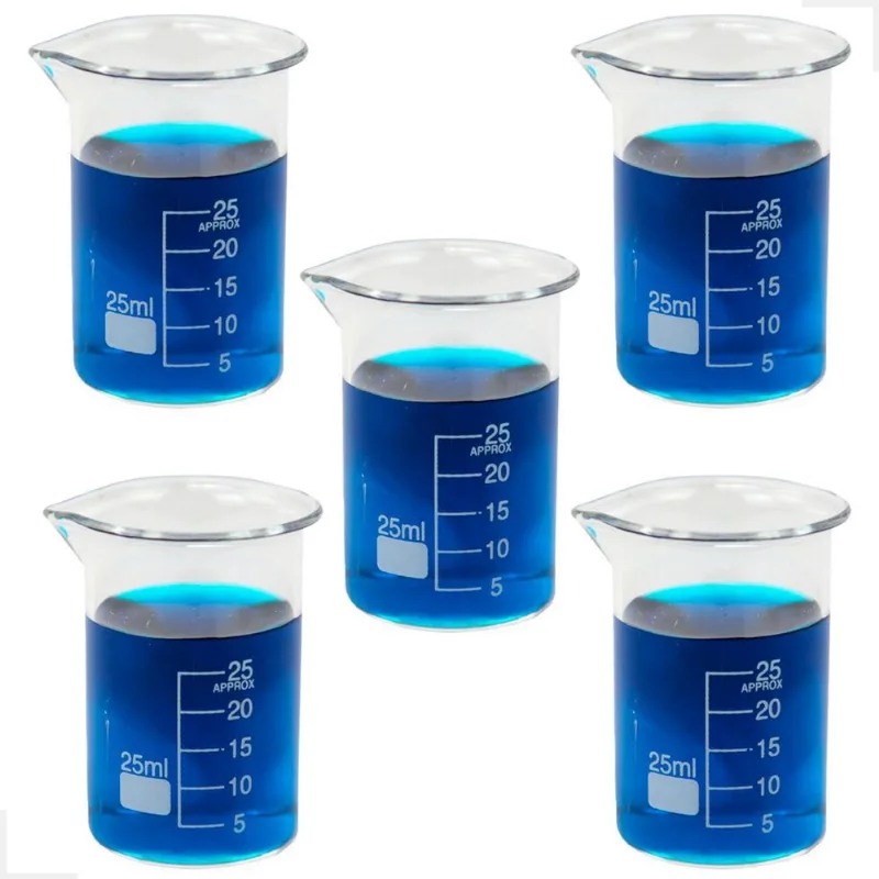 Kit 5 Béquer 25ml Becker De Vidro Forma Baixa Graduado