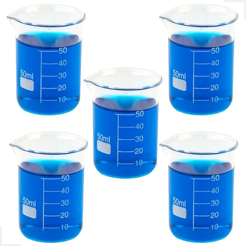 Kit 5 Béquer 50ml Becker De Vidro Forma Baixa Graduado