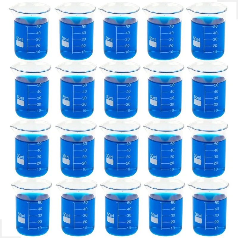 Kit 20 Béquer 50ml Becker De Vidro Forma Baixa Graduado
