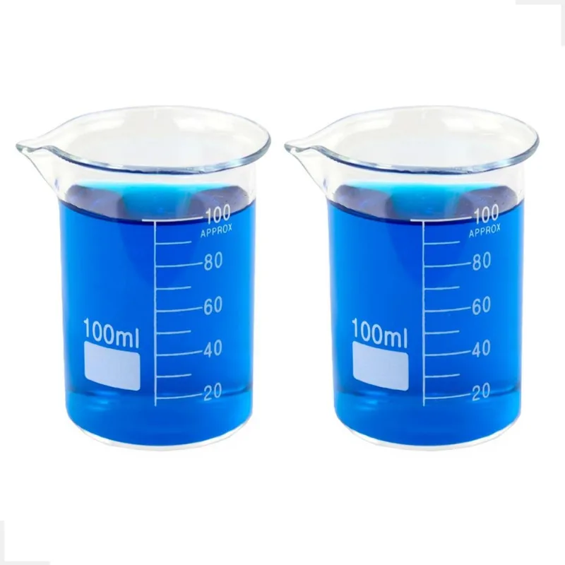 Kit 2 Béquer 100ml Becker De Vidro Forma Baixa Graduado