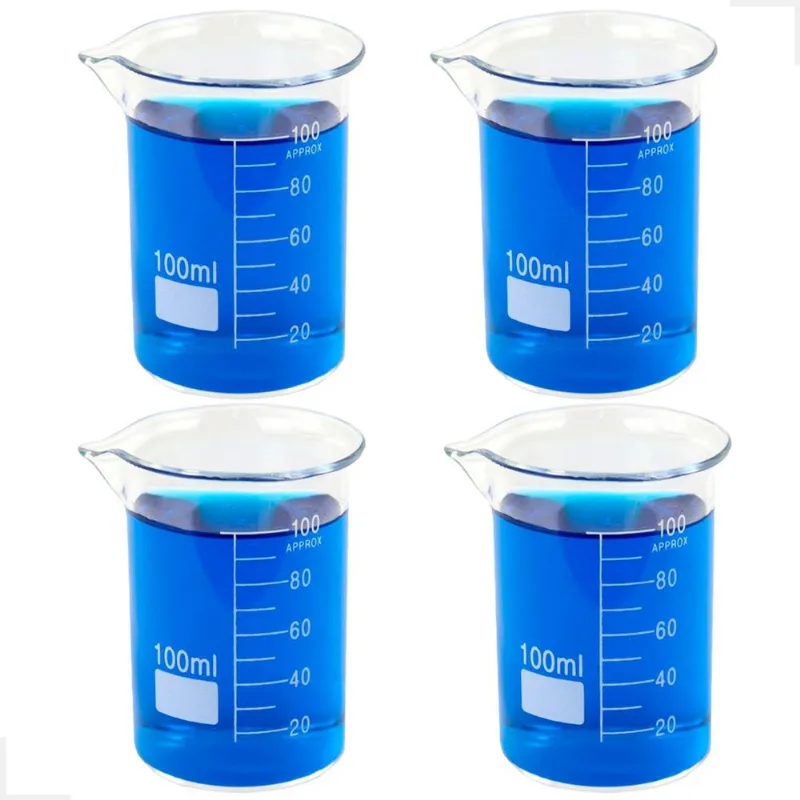 Kit 4 Béquer 100ml Becker De Vidro Forma Baixa Graduado