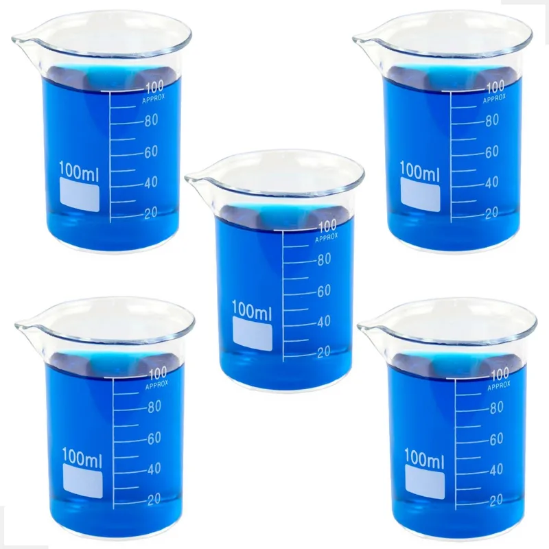 Kit 5 Béquer 100ml Becker De Vidro Forma Baixa Graduado
