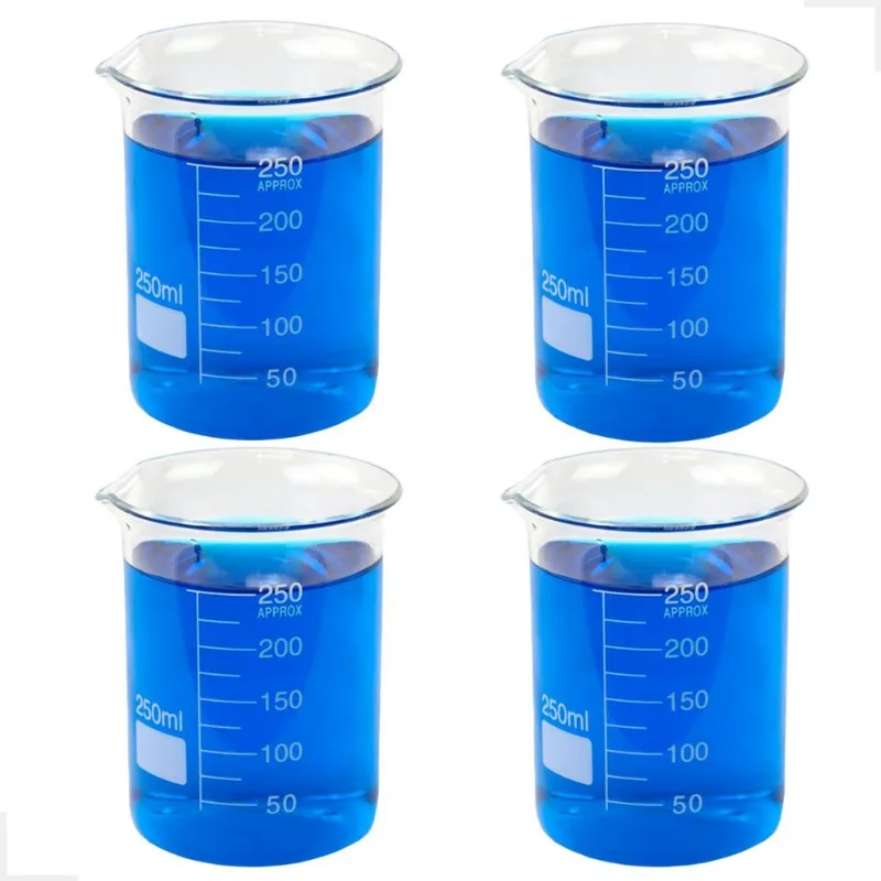 Kit 4 Béquer 250ml Becker De Vidro Forma Baixa Graduado