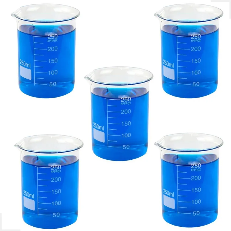 Kit 5 Béquer 250ml Becker De Vidro Forma Baixa Graduado