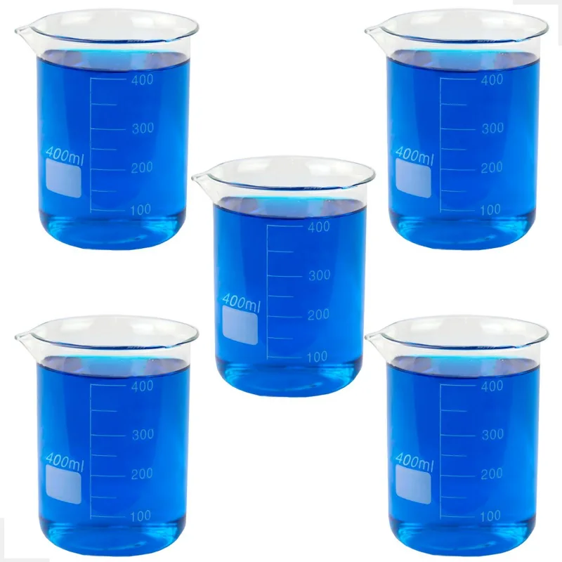 Kit 5 Béquer 400ml Becker De Vidro Forma Baixa Graduado