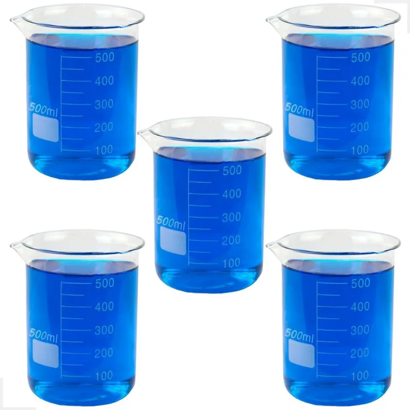 Kit 5 Béquer 500ml Becker De Vidro Forma Baixa Graduado
