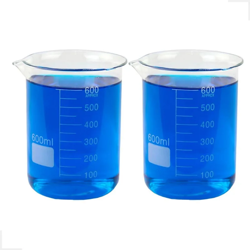 Kit 2 Béquer 600ml Becker De Vidro Forma Baixa Graduado