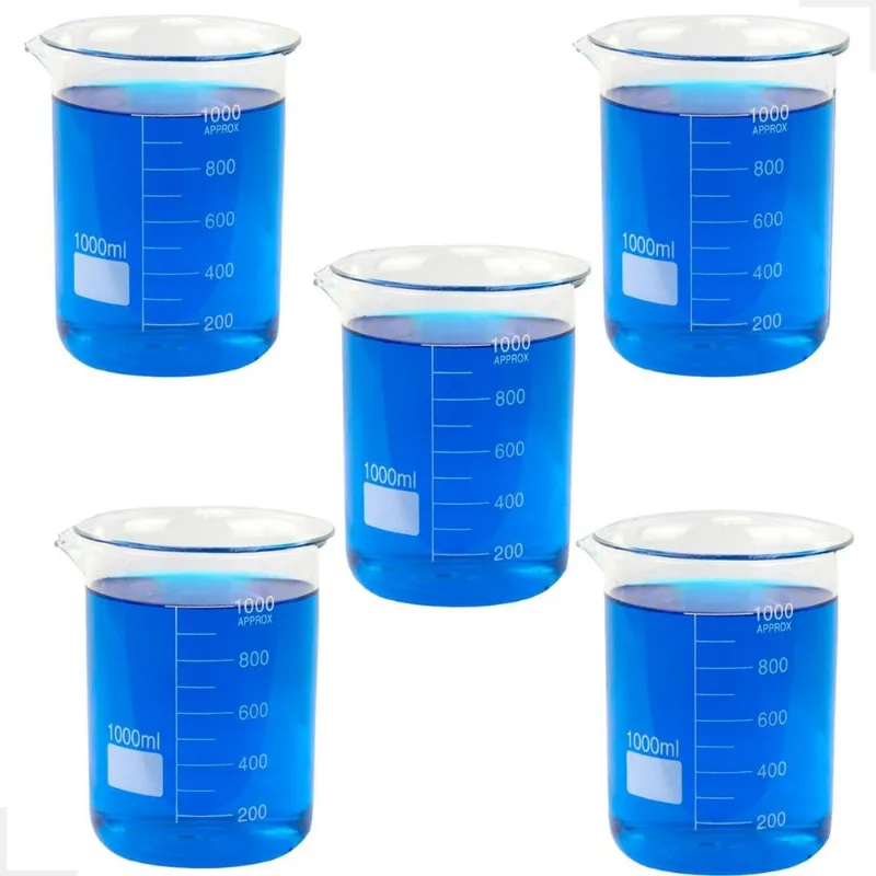 Kit 5 Béquer 1000ml Becker De Vidro Forma Baixa Graduado