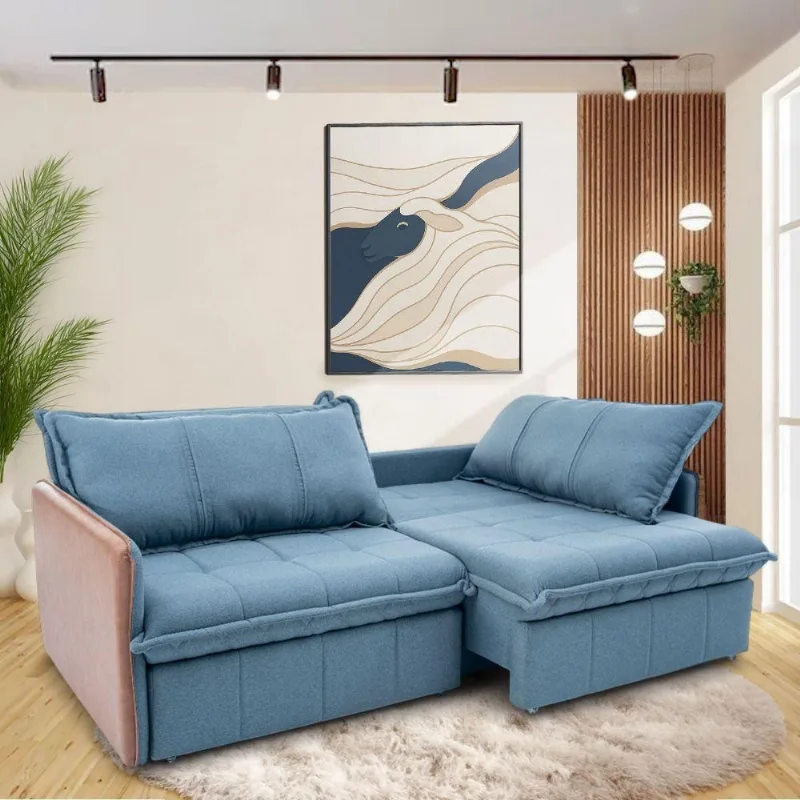 Sofá Cama Casal Domani 2 Lugares 230cm Azul Linho Loja Sheep