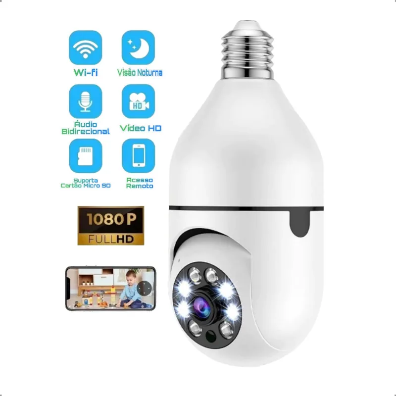 Camera Segurança Externa Wi-fi Inteligente Lampada Full Hd