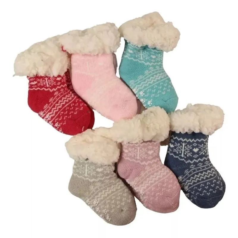 Meia Bebê Infantil Pelinho Térmica Antiderrapante Menina (3 a 12 Meses) 11Cm