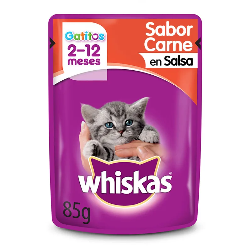 POUCH WHISKAS GATITOS SABOR CARNE EN SALSA X 85 GRS